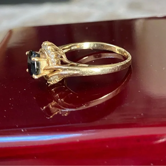 SOLID 14KT GOLD Diamond Sapphire Ring - Picture 7 of 14